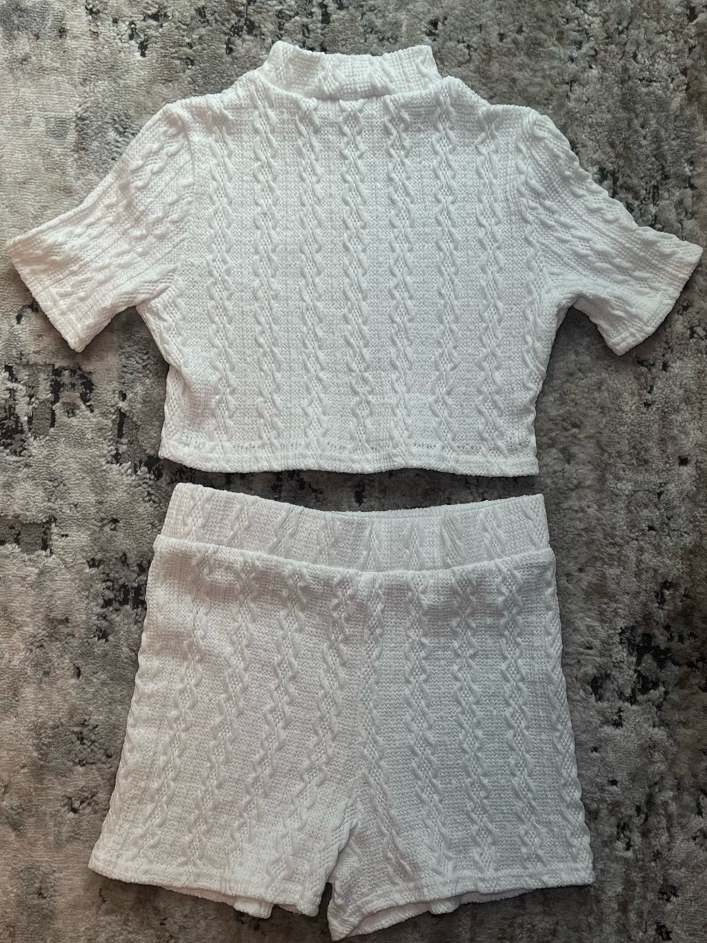 Fashion Nova White Cable Knit Crop Top & High-Waist Shorts Set